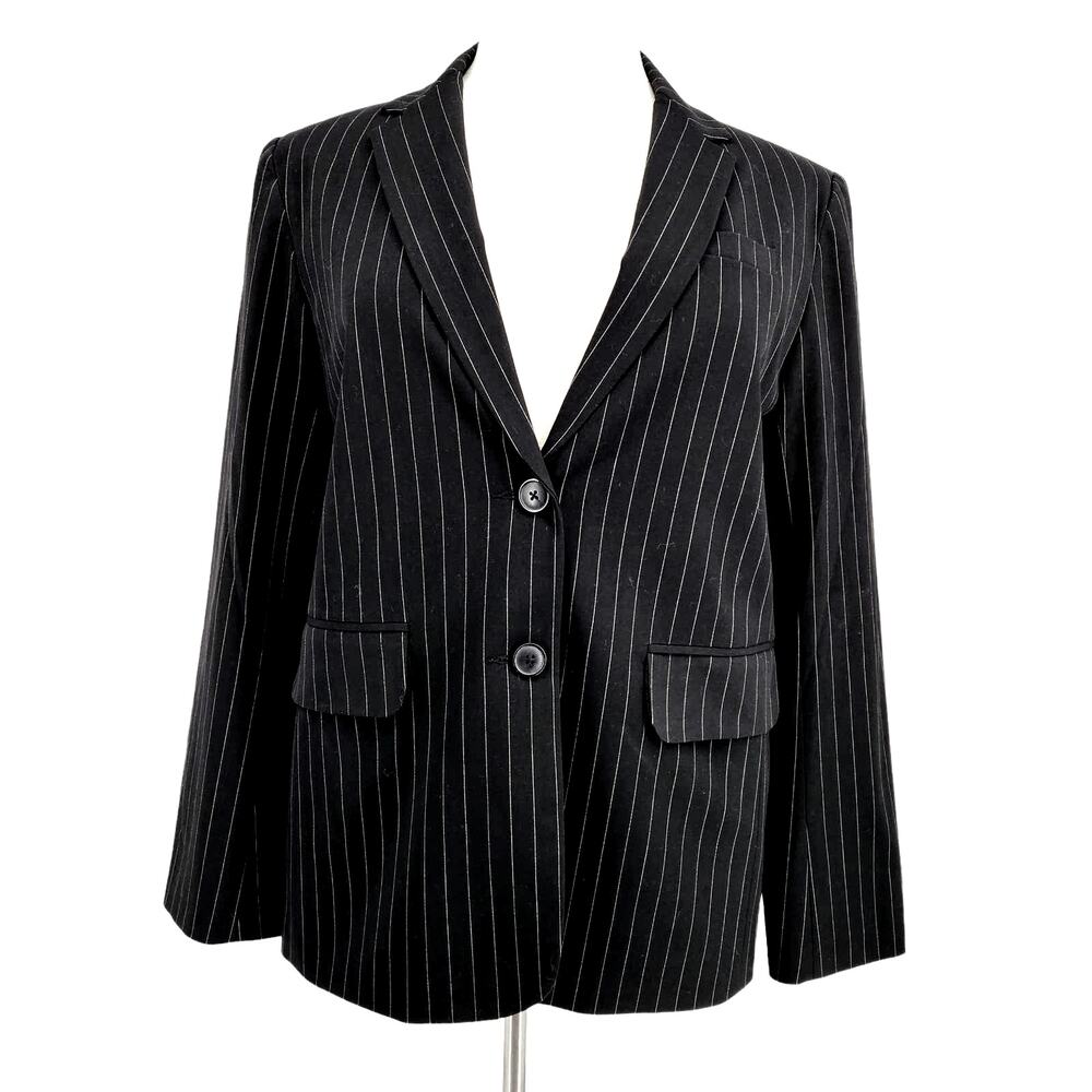 Norma Kamali Black Single Breasted Pinstripe Blazer Size 18
